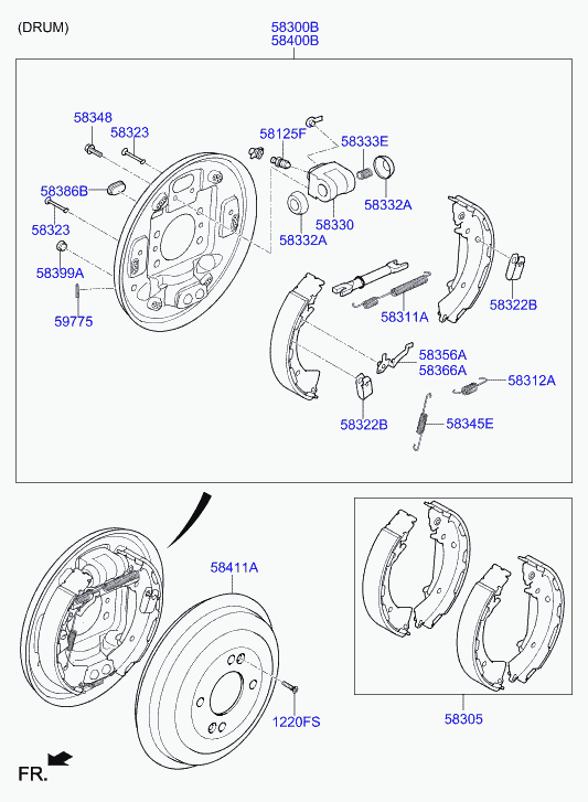 KIA 58350H5A20 - Комплект тормозных колодок, барабанные autospares.lv