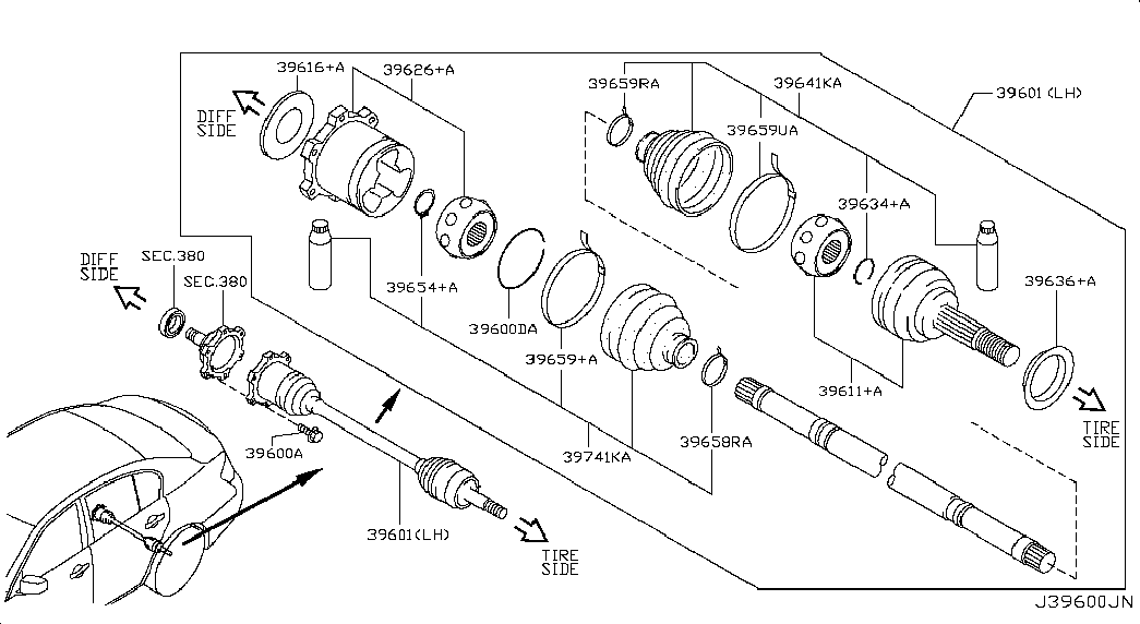 NISSAN 39741-03P90 - Пыльник, приводной вал autospares.lv