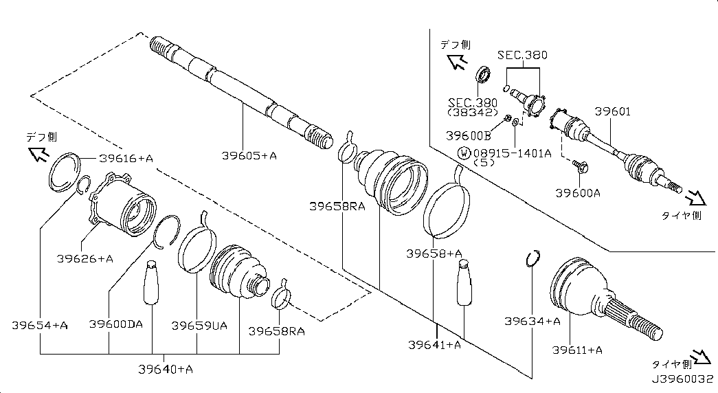 NISSAN 39711-AR402 - Шарнирный комплект, ШРУС, приводной вал autospares.lv