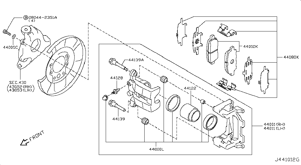 NISSAN 44011-1BN0A - Комплект направляющей гильзы, тормозной поршень autospares.lv