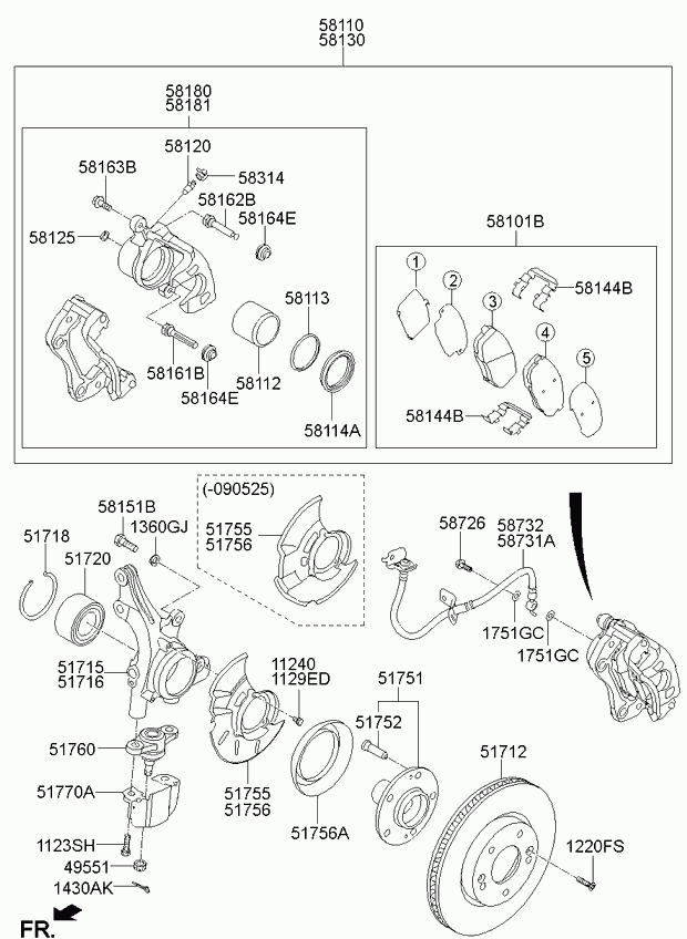 KIA 581011MA00 - Тормозные колодки, дисковые, комплект autospares.lv