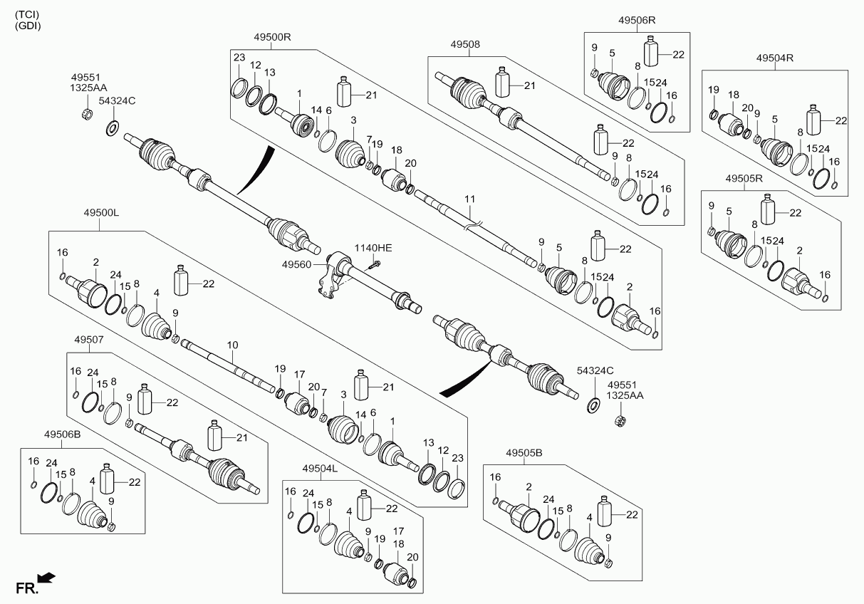 Hyundai 49500-A6300 - Шарнирный комплект, ШРУС, приводной вал autospares.lv