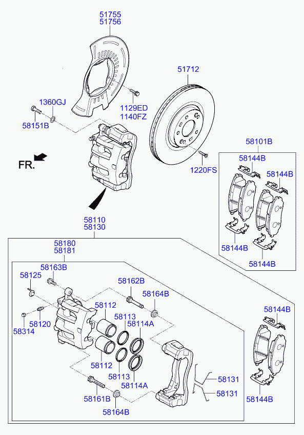 Hyundai 58113-3E000 - Ремкомплект, тормозной суппорт autospares.lv