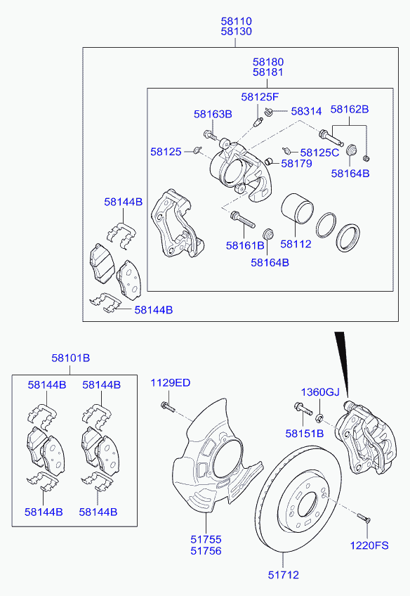 Hyundai 581013QA50 - Тормозные колодки, дисковые, комплект autospares.lv