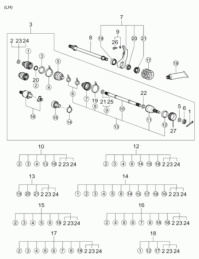 KIA 49506-38E00 - Boot kit - front axle differential side autospares.lv