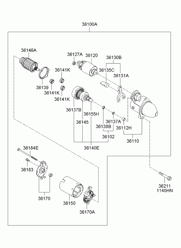 Hyundai 36145-25010 - Ведущая шестерня, бендикс, стартер autospares.lv