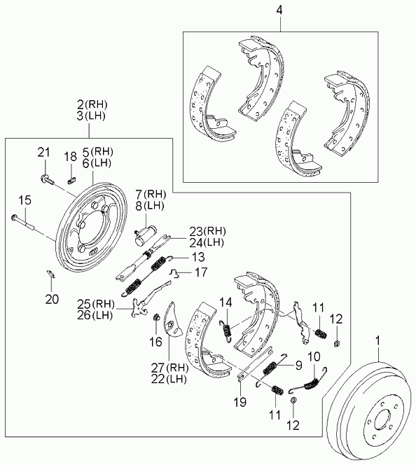 KIA 0K58A2638Z - Комплект тормозных колодок, барабанные autospares.lv