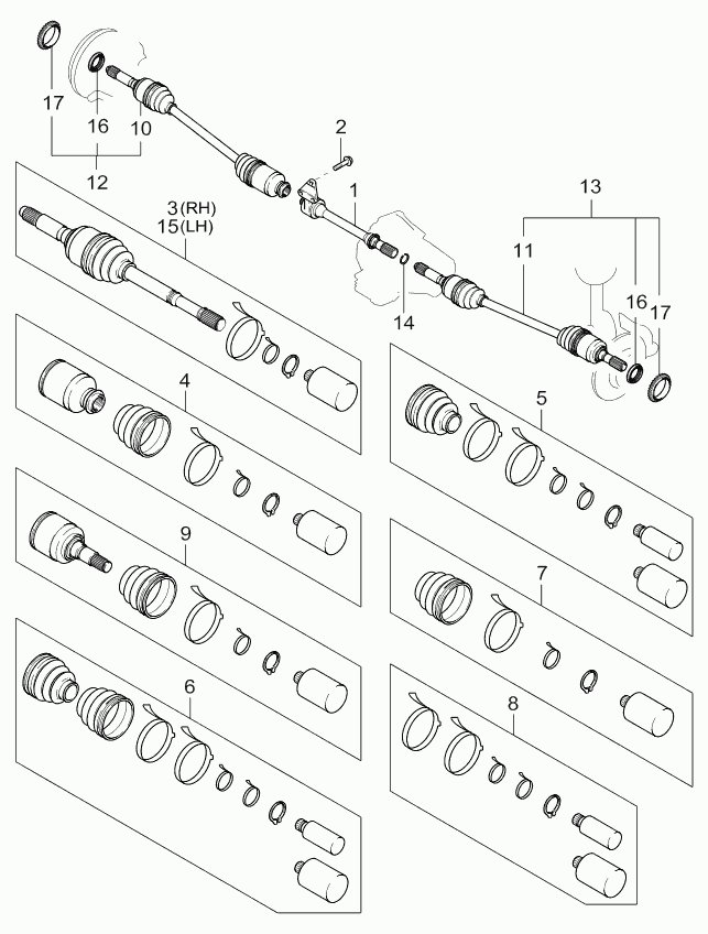 KIA 0K554-22-610A - Шарнирный комплект, ШРУС, приводной вал autospares.lv