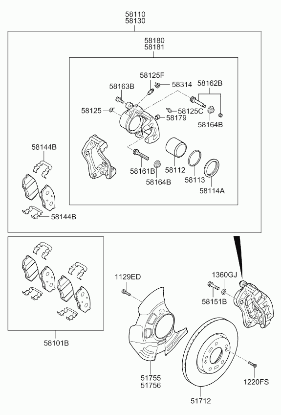 KIA 58130-2T250 - Комплект направляющей гильзы, тормозной поршень autospares.lv