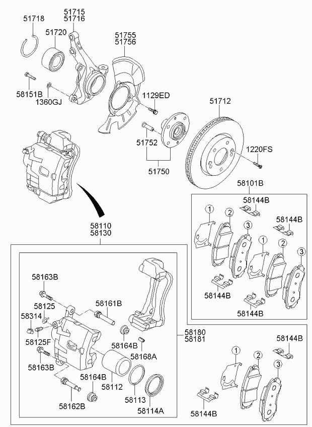 Hyundai 581443K000 - Комплектующие для колодок дискового тормоза autospares.lv