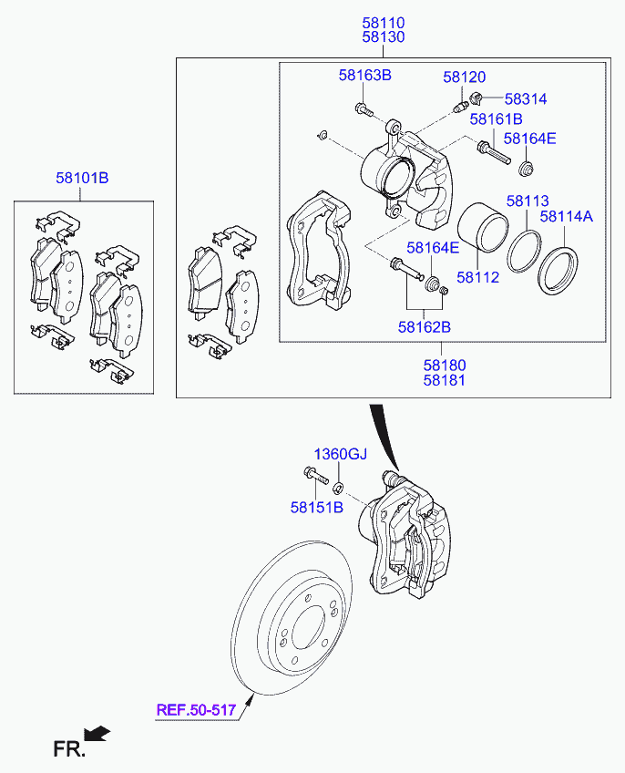 Hyundai 58101-A7A01 - Тормозные колодки, дисковые, комплект autospares.lv