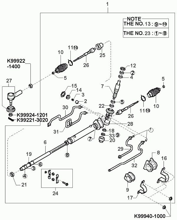 KIA 0K9A2-32-240 - Осевой шарнир, рулевая тяга autospares.lv