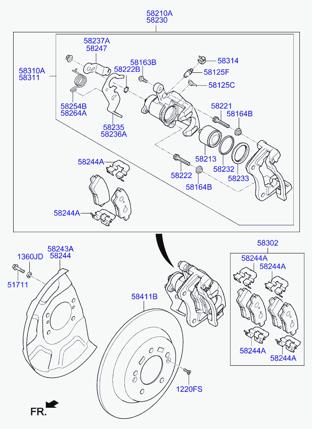 KIA 58302A4B10 - Тормозные колодки, дисковые, комплект autospares.lv