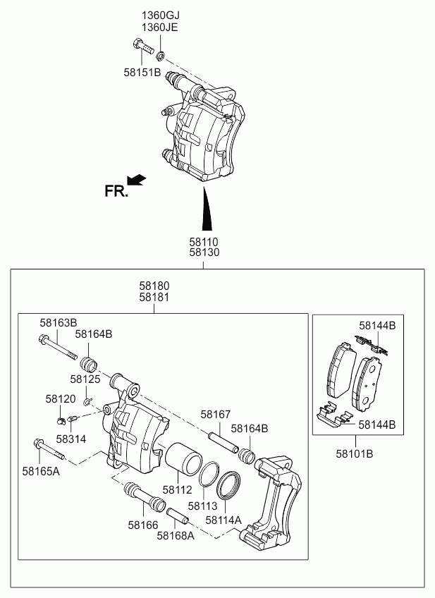 Hyundai 581011YA10 - Тормозные колодки, дисковые, комплект autospares.lv