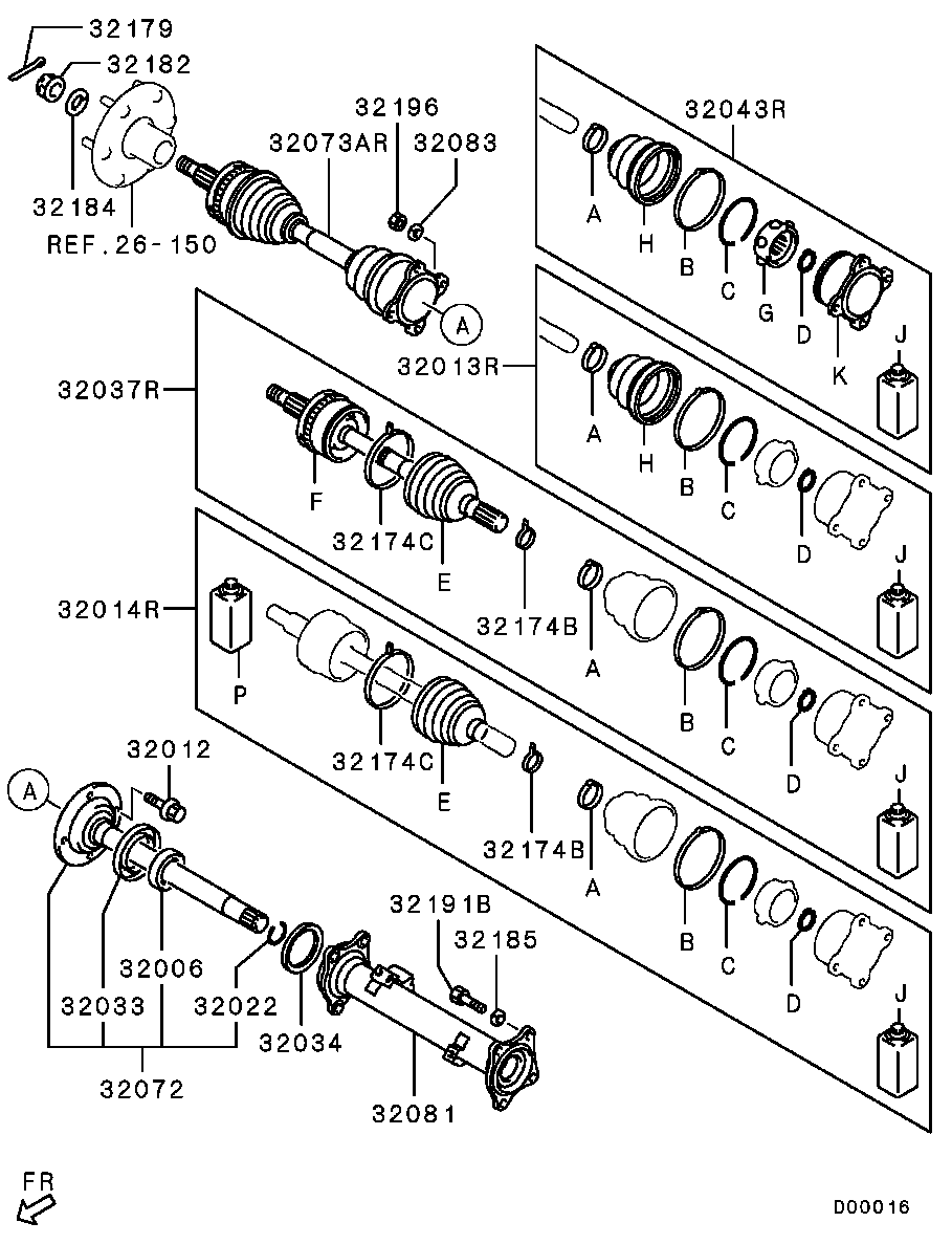 Mitsubishi 3815A184 - Шарнирный комплект, ШРУС, приводной вал autospares.lv