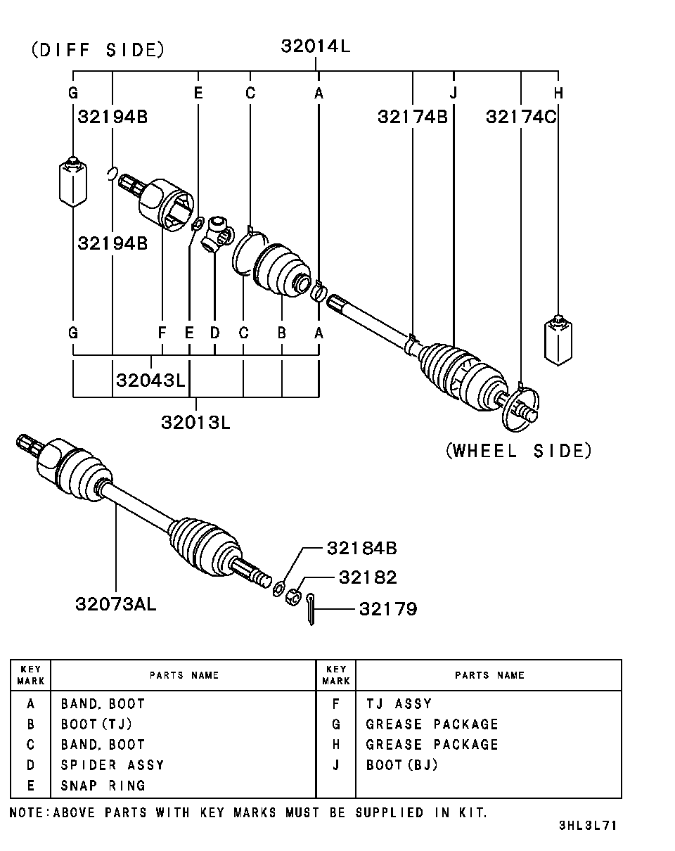 Mitsubishi MN156277 - Шарнирный комплект, ШРУС, приводной вал autospares.lv