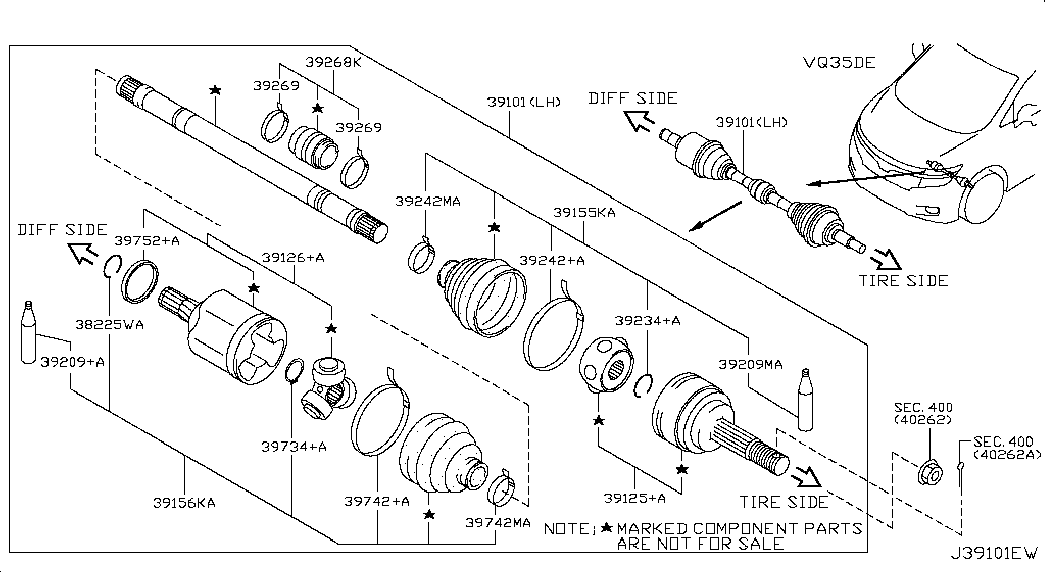 NISSAN 39711-1AA0C - Шарнир, ШРУС, приводной вал autospares.lv