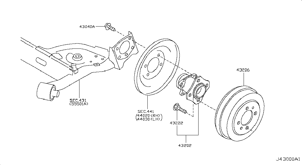 NISSAN 43202-EL000 - Подшипник ступицы колеса, комплект autospares.lv