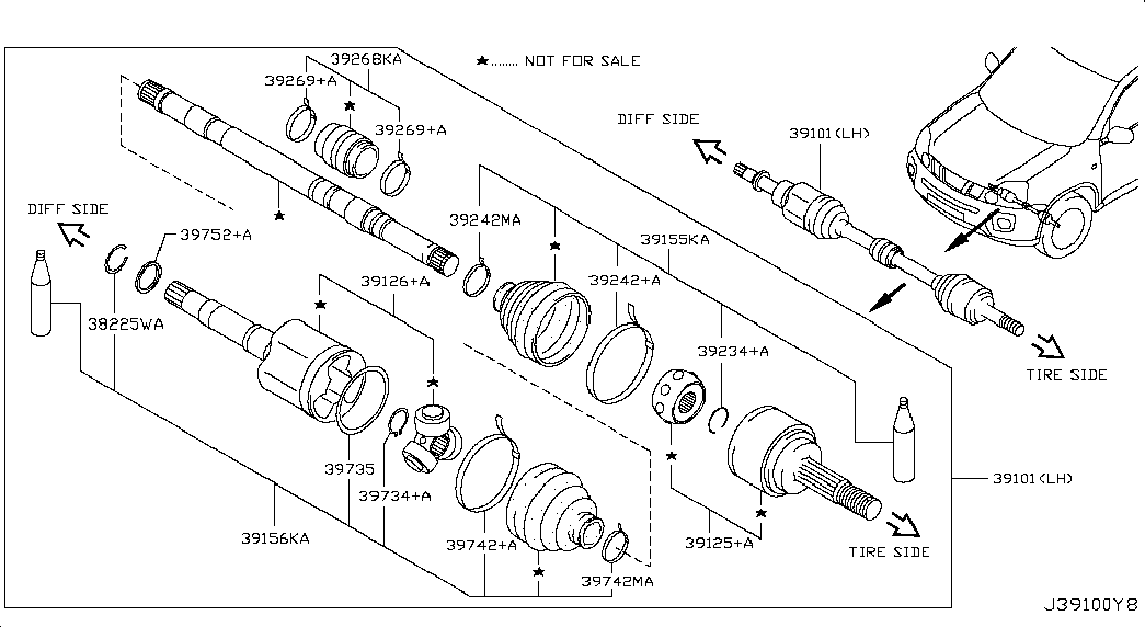 NISSAN 39711-JG04B - Шарнир, ШРУС, приводной вал autospares.lv