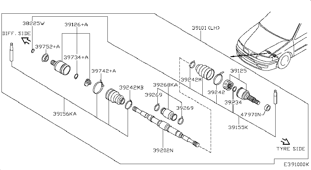 NISSAN 39101-5J010 - Шарнирный комплект, ШРУС, приводной вал autospares.lv