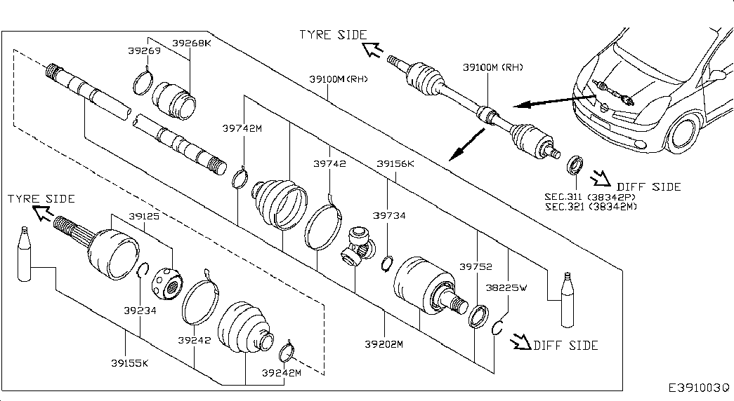 NISSAN 392041U625 - Шарнирный комплект, ШРУС, приводной вал autospares.lv