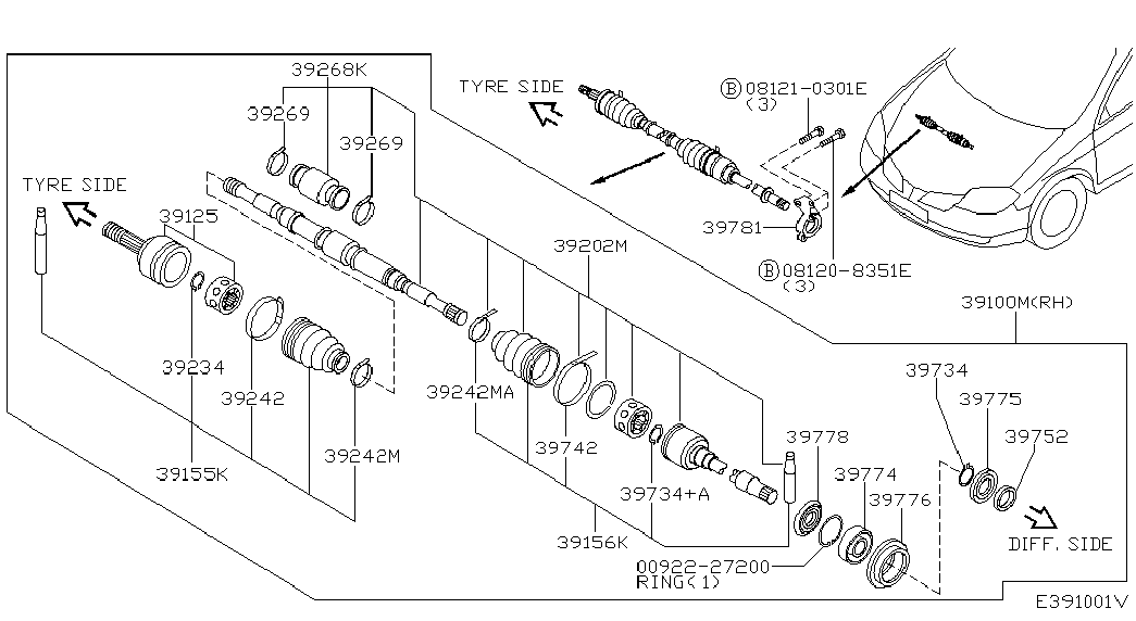 NISSAN 39100-AV315 - Шарнир, ШРУС, приводной вал autospares.lv