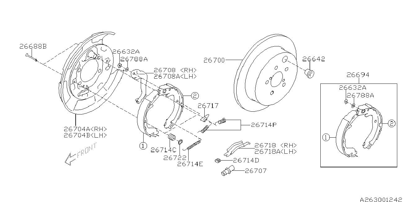 Mitsubishi 26694YC000 - Комплект тормозных колодок, барабанные autospares.lv