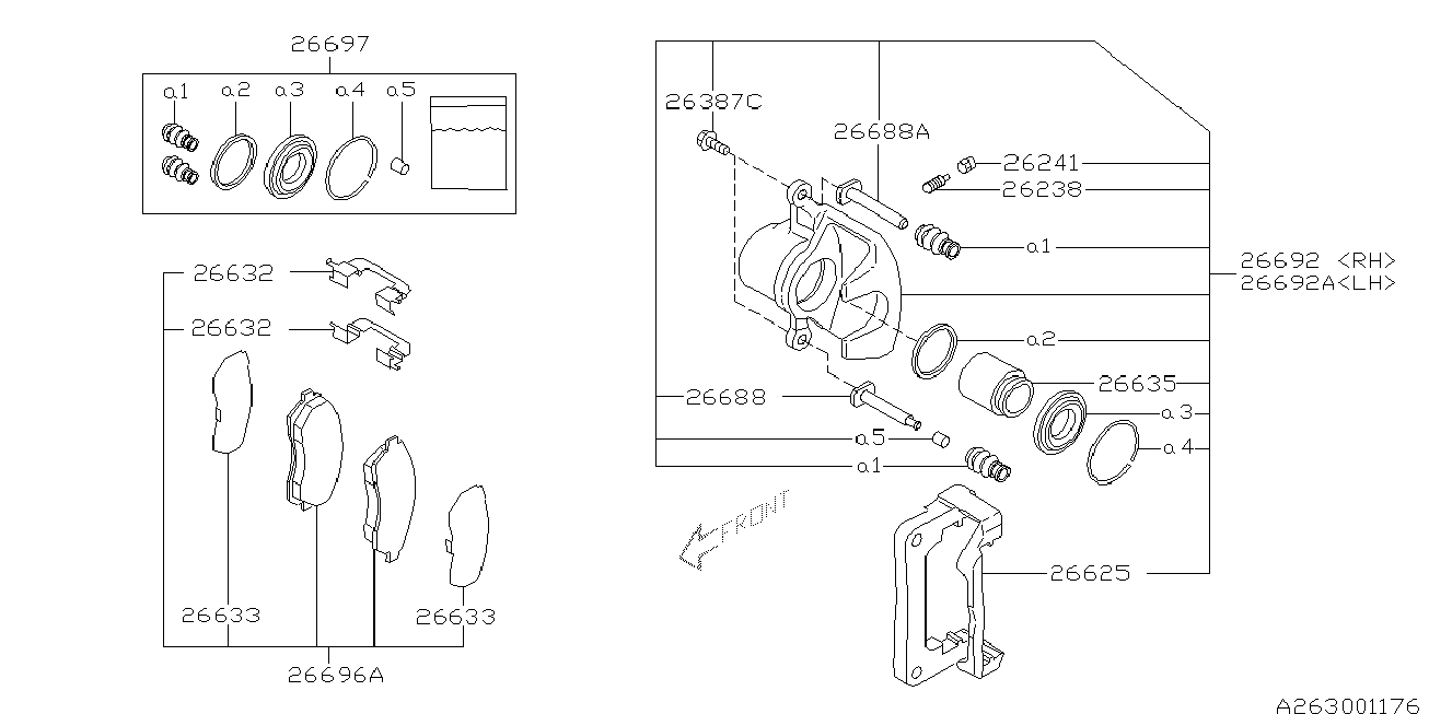 Subaru 26696AG020 - Тормозные колодки, дисковые, комплект autospares.lv