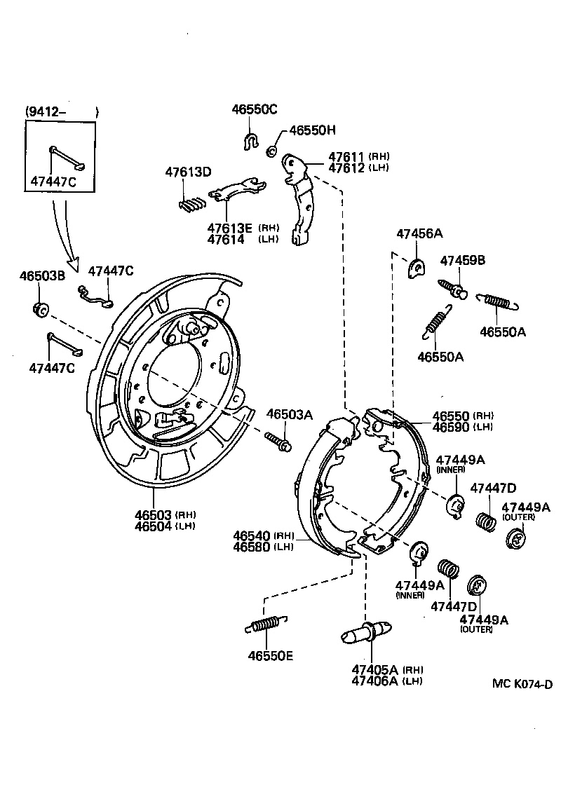 TOYOTA 46550-50010 - Комплект тормозов, ручник, парковка autospares.lv