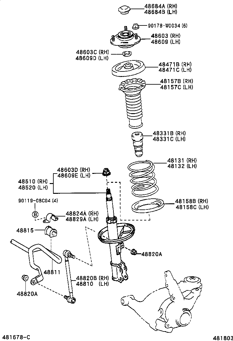 TOYOTA 48609-05040 - Опора стойки амортизатора, подушка autospares.lv