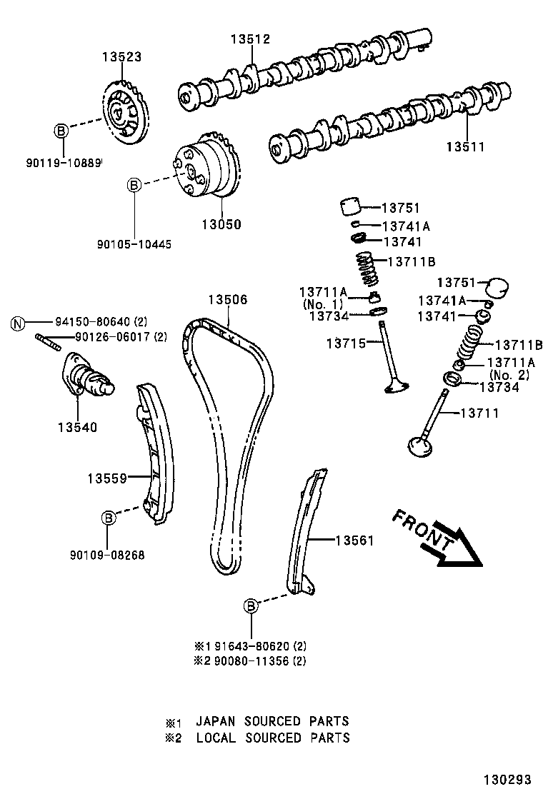 TOYOTA 13540-22022 - Комплект цепи привода распредвала autospares.lv