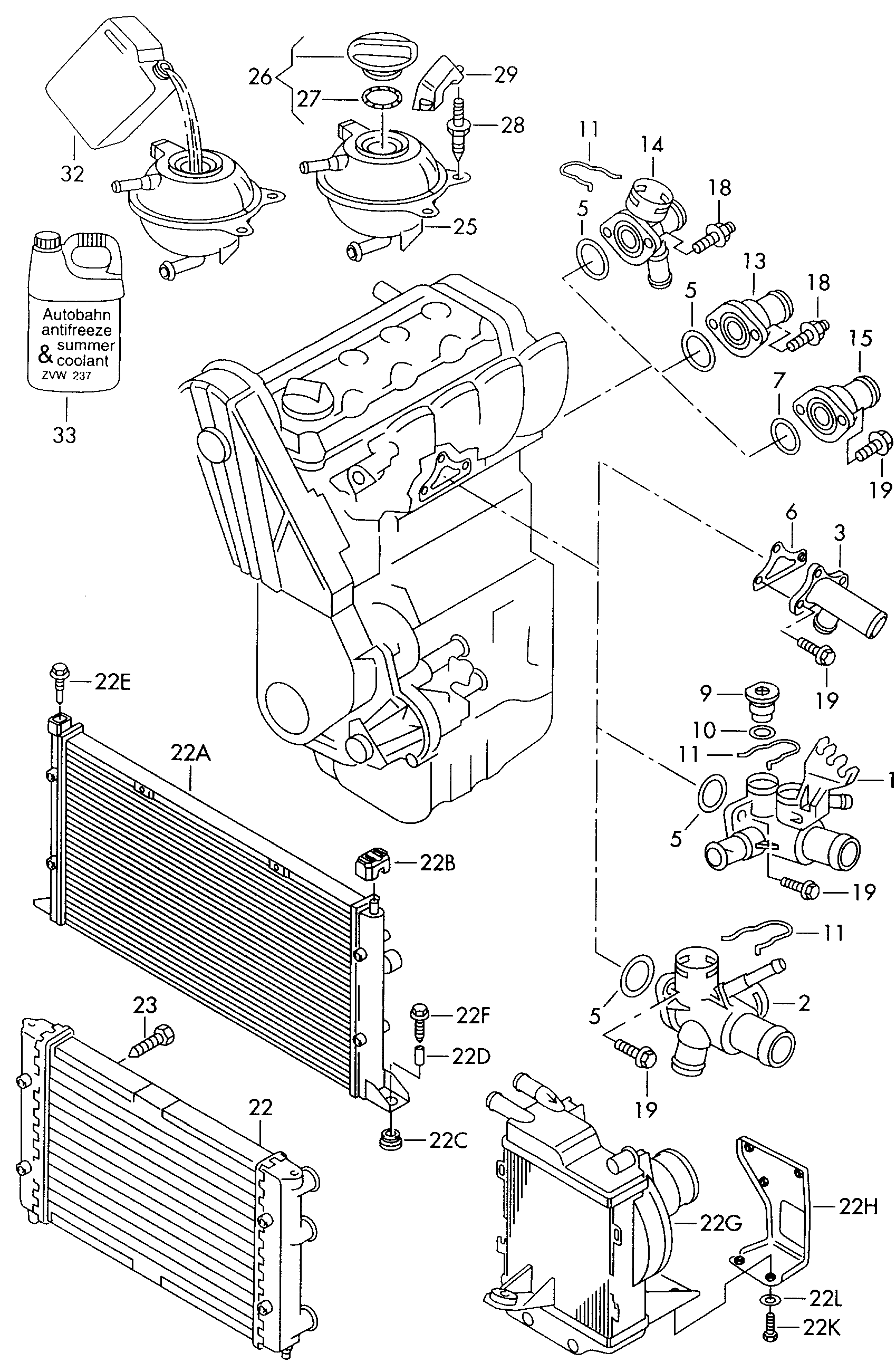 VW 1H0 121 253 R - Радиатор, охлаждение двигателя autospares.lv